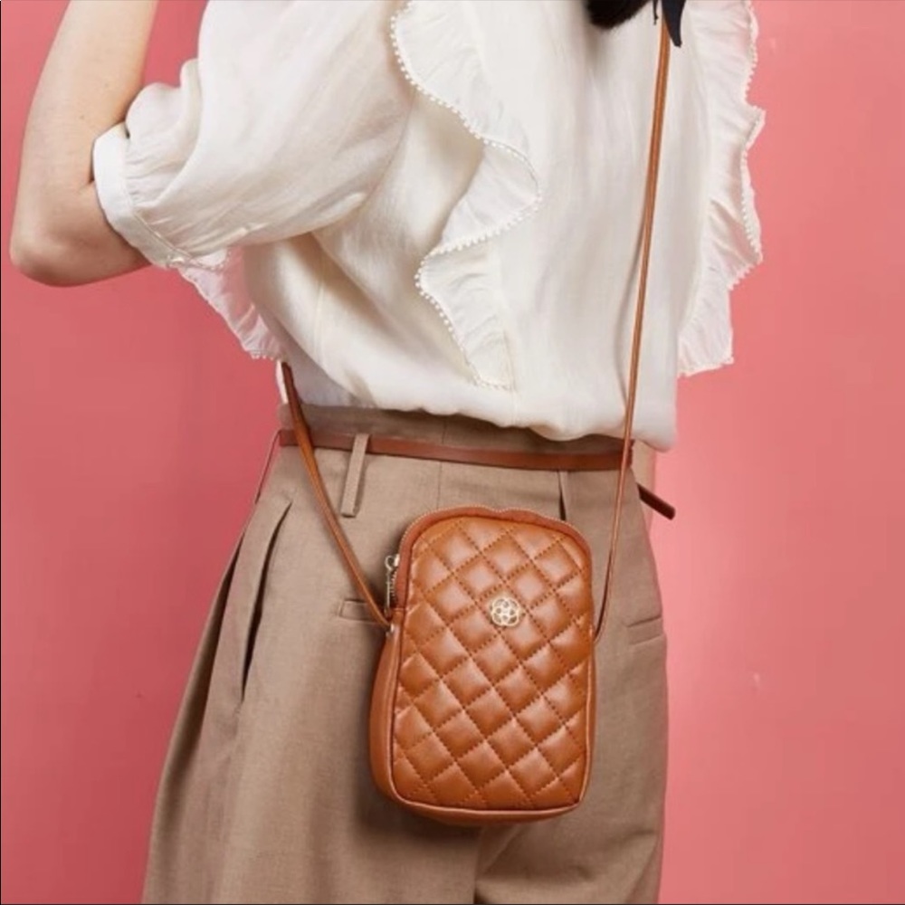 Brown Small Quilted Crossbody Bag - Picture 2 of 4